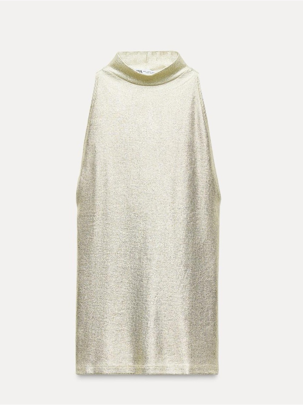 NWT Zara Metallic White Gold Foil Rib Halter Going Out Top - Medium